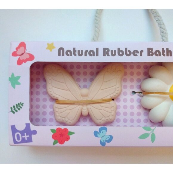 Natural Rubber Bath Toy Play Set Butterfly Flower Fully Sealed by Charlie & Aria - Picture 2 of 5